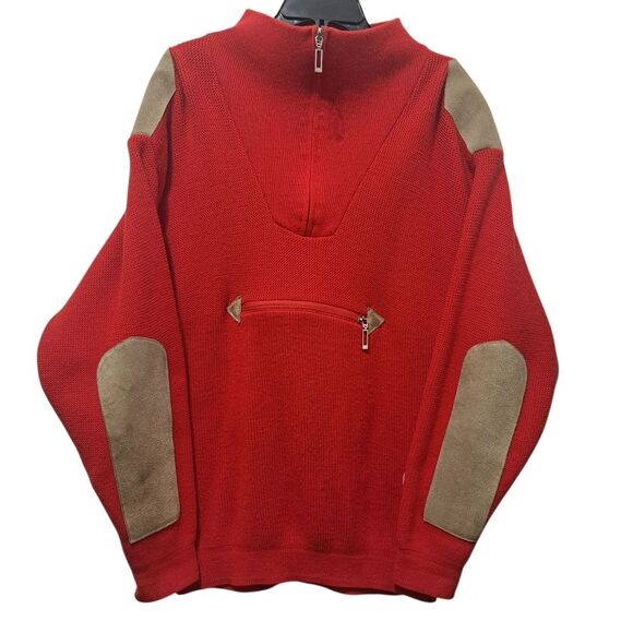 Vintage Monod Sports 80's Sweater Jacket Anorak Pocket Wool Banff Canada Red Lrg - Picture 3 of 17